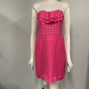 Britt Ryan 100% Silk Pink Strapless Chiffon Ruffle Dress NWT